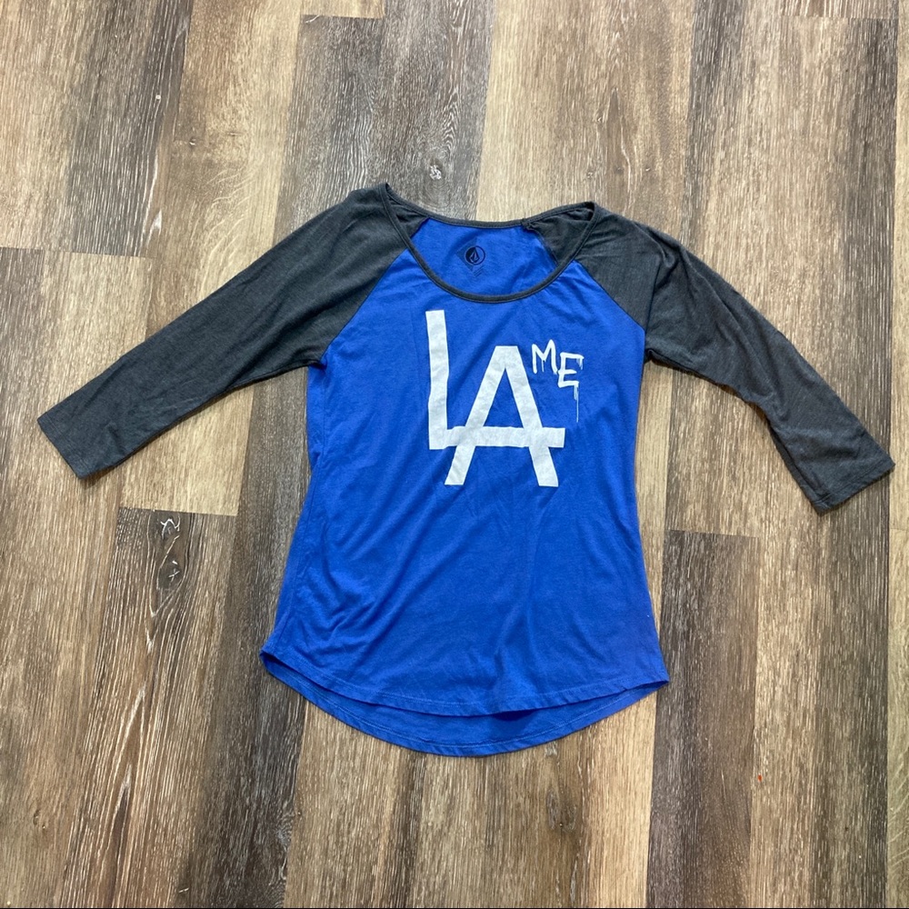 Volcom Los Angeles LAme All Day Raglan Blue & Gray Tee- size M/ 12